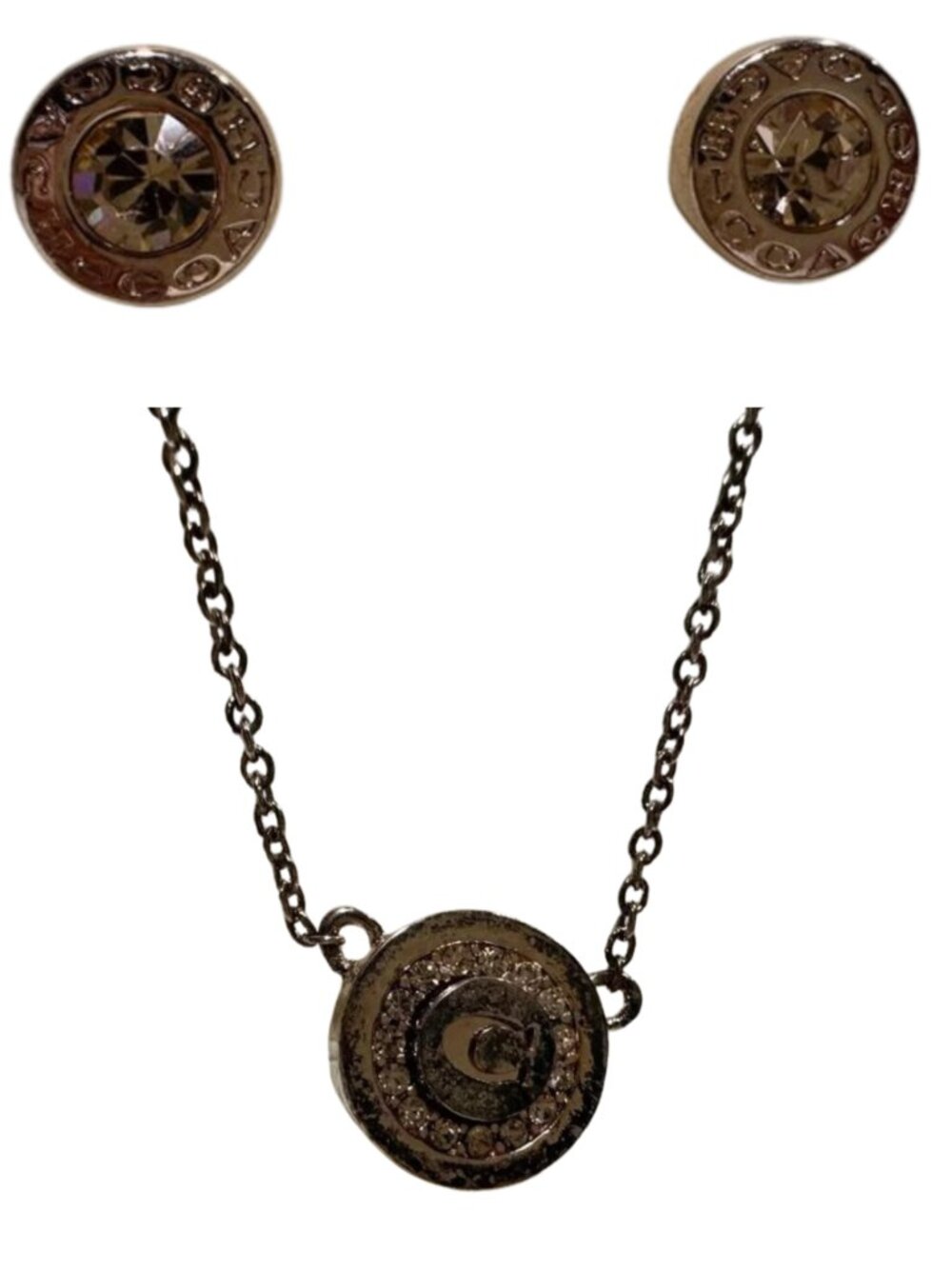 Bundle - Coach Rose Gold-Tone Stud Earrings & 17" Chain Pendant Necklace